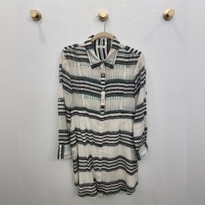 LOLA Australia Striped Button-Up Tabbed Sleeve Pocketed Shirt Dress Size M